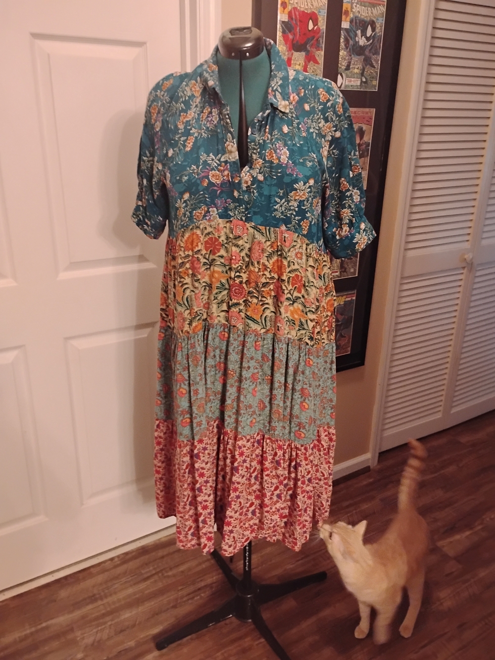NATURAL LIFE Teal Multi Floral Patchwork Midi Dress